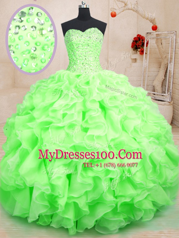 Noble Sweetheart Sleeveless Organza Vestidos de Quinceanera Beading and Ruffles Lace Up