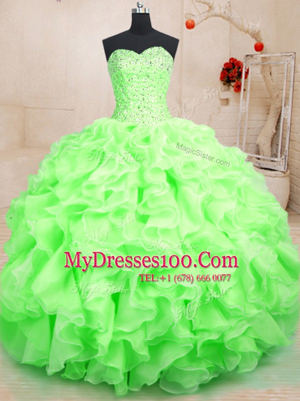 Noble Sweetheart Sleeveless Organza Vestidos de Quinceanera Beading and Ruffles Lace Up