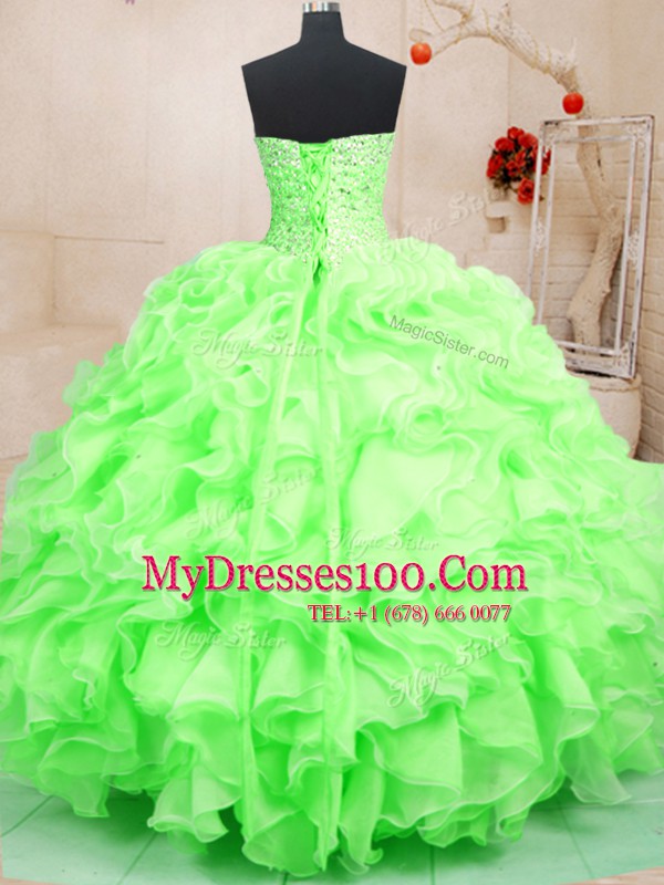 Noble Sweetheart Sleeveless Organza Vestidos de Quinceanera Beading and Ruffles Lace Up
