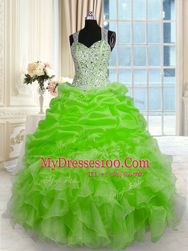 Fashion Ball Gowns Beading Sweet 16 Quinceanera Dress Zipper Organza Sleeveless Floor Length
