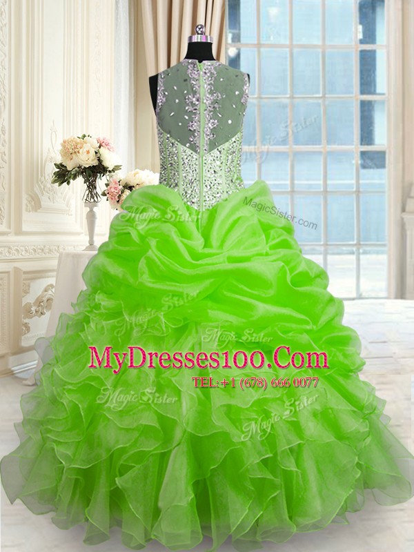 Fashion Ball Gowns Beading Sweet 16 Quinceanera Dress Zipper Organza Sleeveless Floor Length