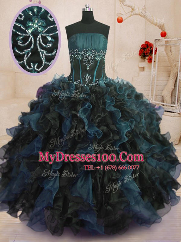 Fashionable Multi-color Ball Gowns Beading and Ruffles Quinceanera Gowns Lace Up Organza Sleeveless Floor Length