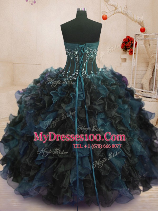 Fashionable Multi-color Ball Gowns Beading and Ruffles Quinceanera Gowns Lace Up Organza Sleeveless Floor Length