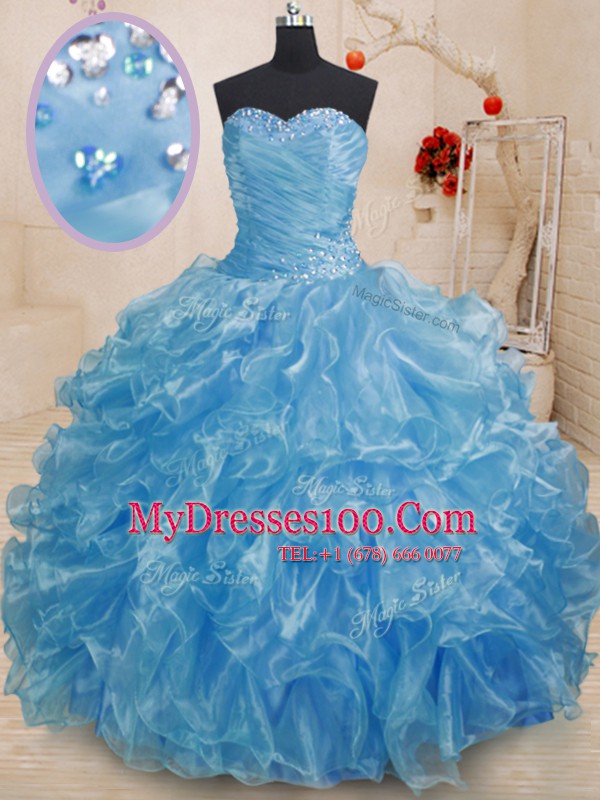 Blue Sweet 16 Quinceanera Dress Military Ball and Sweet 16 and Quinceanera and For with Beading and Ruffles Sweetheart Sleeveless Lace Up