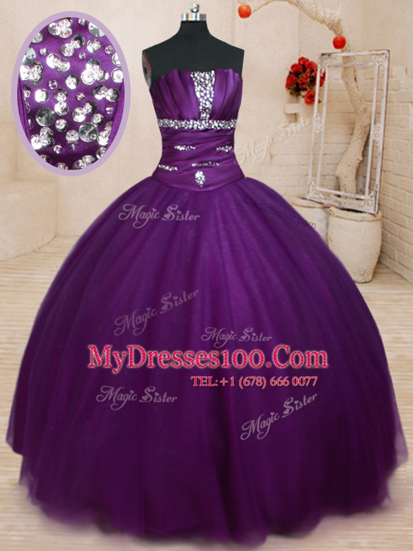 New Arrival Floor Length Ball Gowns Sleeveless Dark Purple Quinceanera Dresses Lace Up