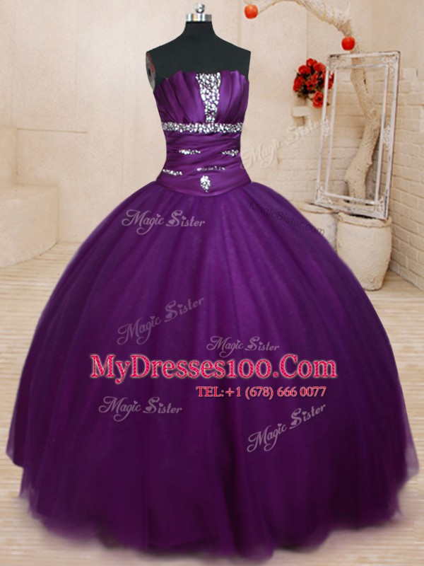 New Arrival Floor Length Ball Gowns Sleeveless Dark Purple Quinceanera Dresses Lace Up