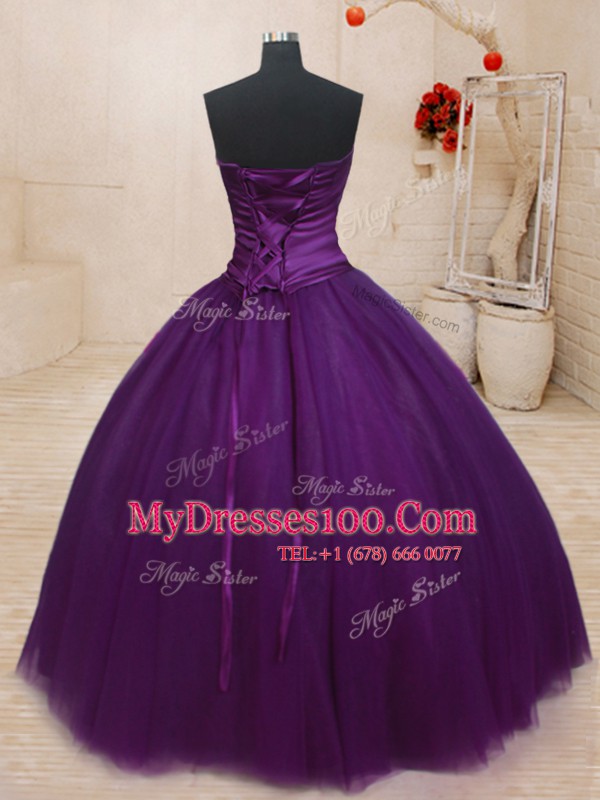 New Arrival Floor Length Ball Gowns Sleeveless Dark Purple Quinceanera Dresses Lace Up