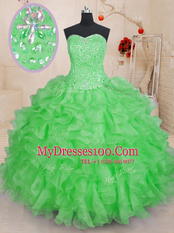 Sleeveless Organza Floor Length Lace Up Quinceanera Dresses in with Beading and Ruffles