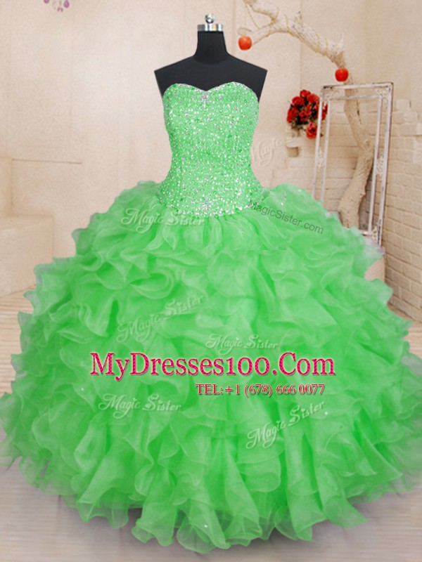 Sleeveless Organza Floor Length Lace Up Quinceanera Dresses in with Beading and Ruffles