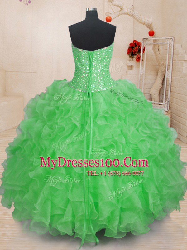 Sleeveless Organza Floor Length Lace Up Quinceanera Dresses in with Beading and Ruffles