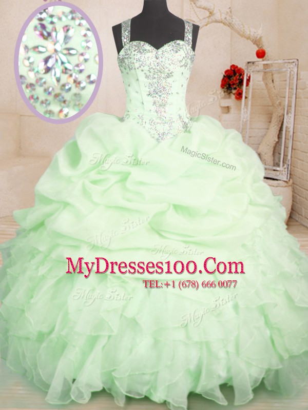 Beading and Ruffles and Pick Ups Quinceanera Gowns Yellow Green Zipper Sleeveless Floor Length