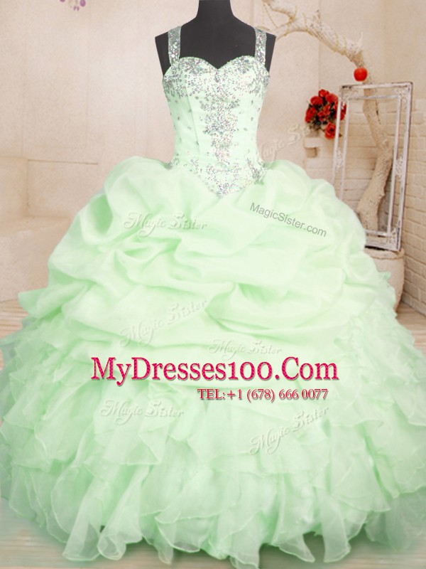 Beading and Ruffles and Pick Ups Quinceanera Gowns Yellow Green Zipper Sleeveless Floor Length