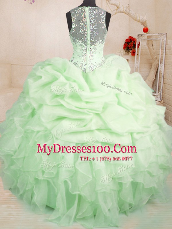 Beading and Ruffles and Pick Ups Quinceanera Gowns Yellow Green Zipper Sleeveless Floor Length