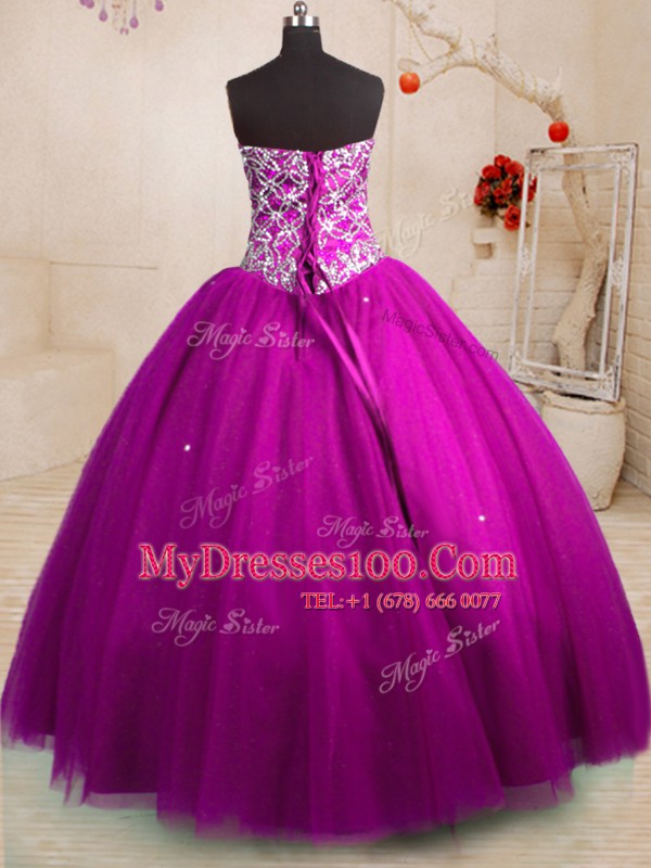 Gorgeous Beading Quinceanera Dress Fuchsia Lace Up Sleeveless Floor Length