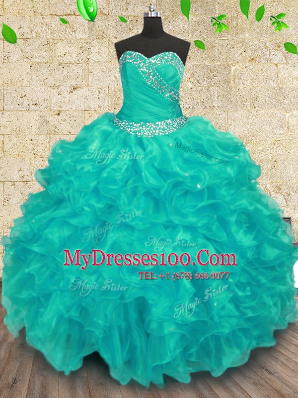 Sleeveless Lace Up Floor Length Beading Sweet 16 Dresses