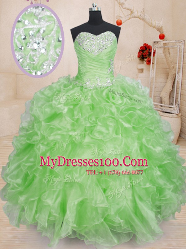 Sleeveless Beading and Ruffles Floor Length Sweet 16 Quinceanera Dress