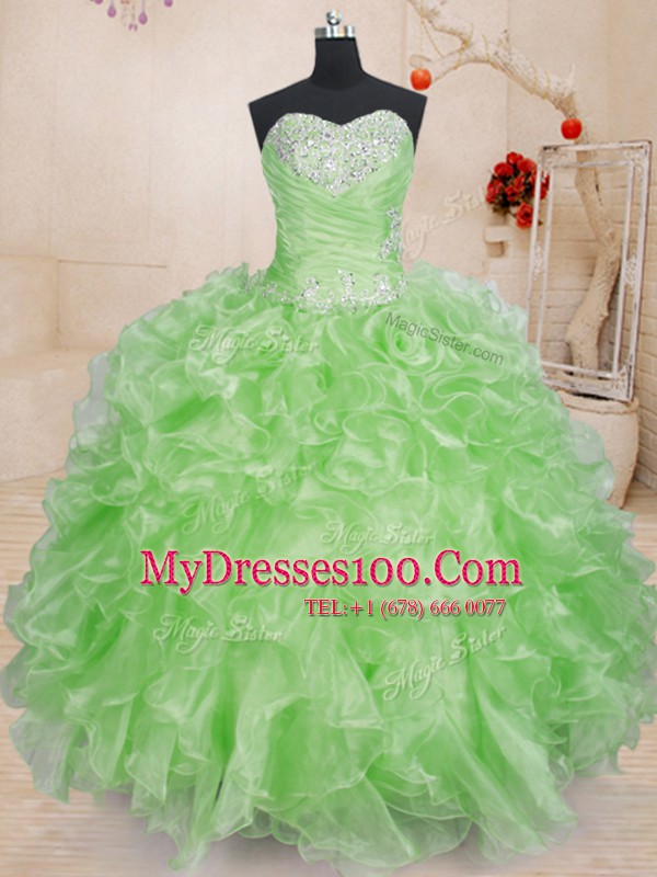 Sleeveless Beading and Ruffles Floor Length Sweet 16 Quinceanera Dress