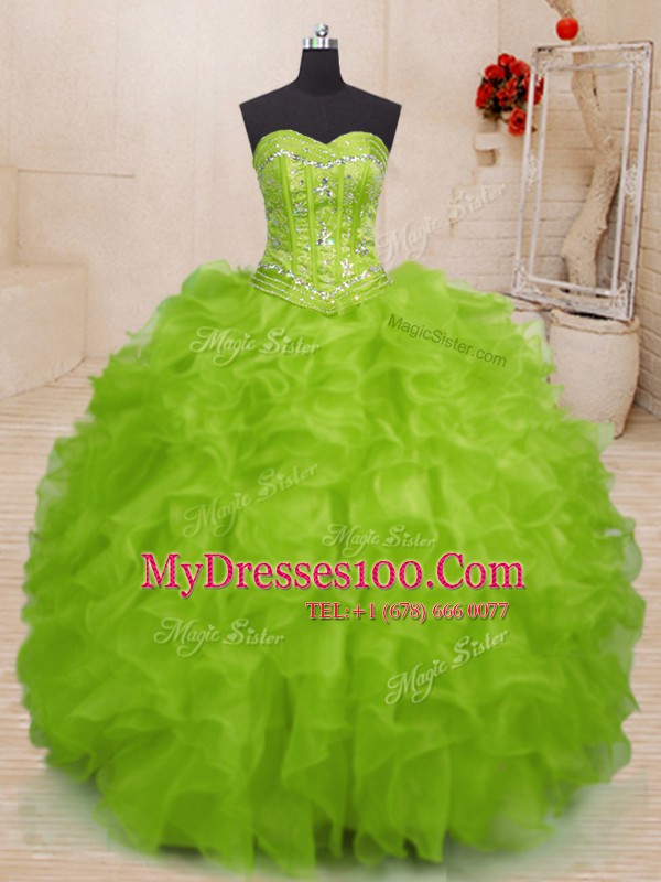 Ideal Yellow Green Sweetheart Lace Up Beading and Ruffles 15 Quinceanera Dress Sleeveless