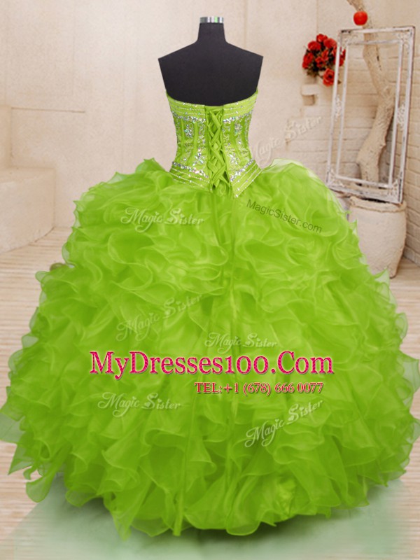Ideal Yellow Green Sweetheart Lace Up Beading and Ruffles 15 Quinceanera Dress Sleeveless
