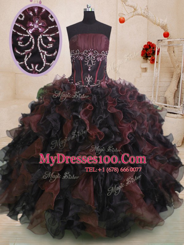 Custom Fit Multi-color Sleeveless Organza Lace Up Quinceanera Dress for Military Ball and Sweet 16 and Quinceanera