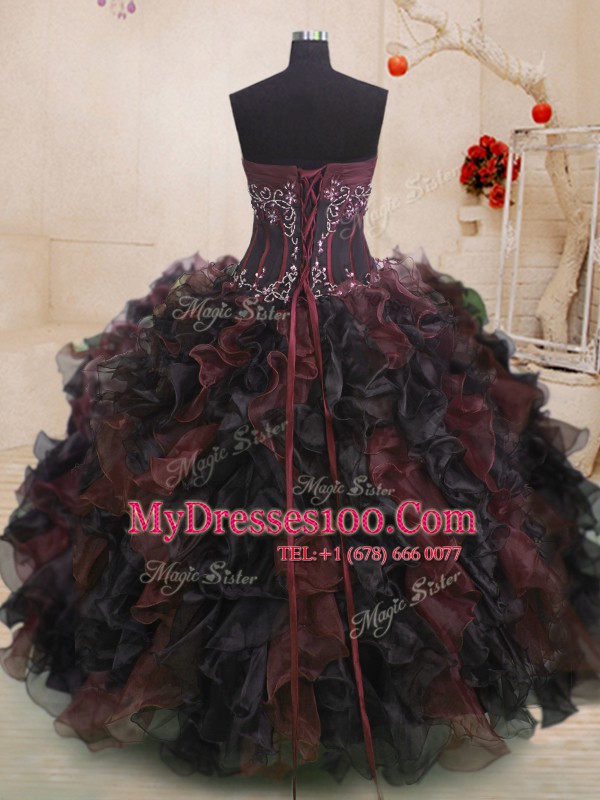 Custom Fit Multi-color Sleeveless Organza Lace Up Quinceanera Dress for Military Ball and Sweet 16 and Quinceanera