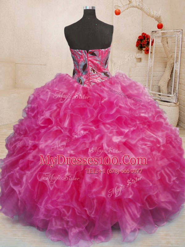 Simple Ball Gowns Ball Gown Prom Dress Hot Pink Sweetheart Organza Sleeveless Floor Length Lace Up