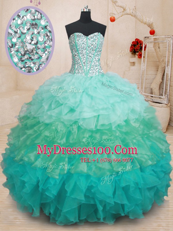 Multi-color Sweet 16 Quinceanera Dress Military Ball and Sweet 16 and Quinceanera and For with Beading and Ruffles Sweetheart Sleeveless Lace Up