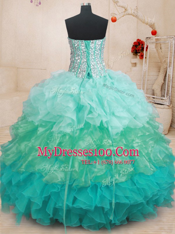 Multi-color Sweet 16 Quinceanera Dress Military Ball and Sweet 16 and Quinceanera and For with Beading and Ruffles Sweetheart Sleeveless Lace Up