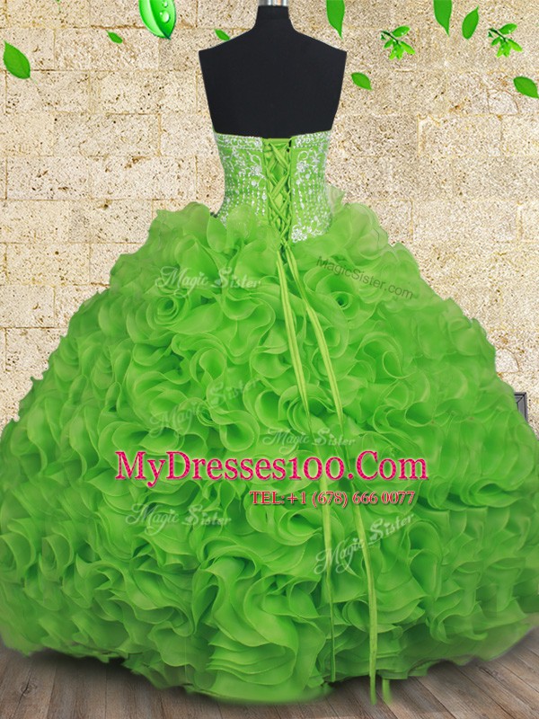 Lace Up Strapless Beading and Ruffles Sweet 16 Quinceanera Dress Organza Sleeveless