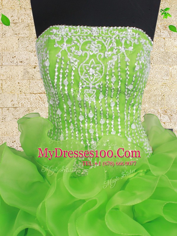 Lace Up Strapless Beading and Ruffles Sweet 16 Quinceanera Dress Organza Sleeveless