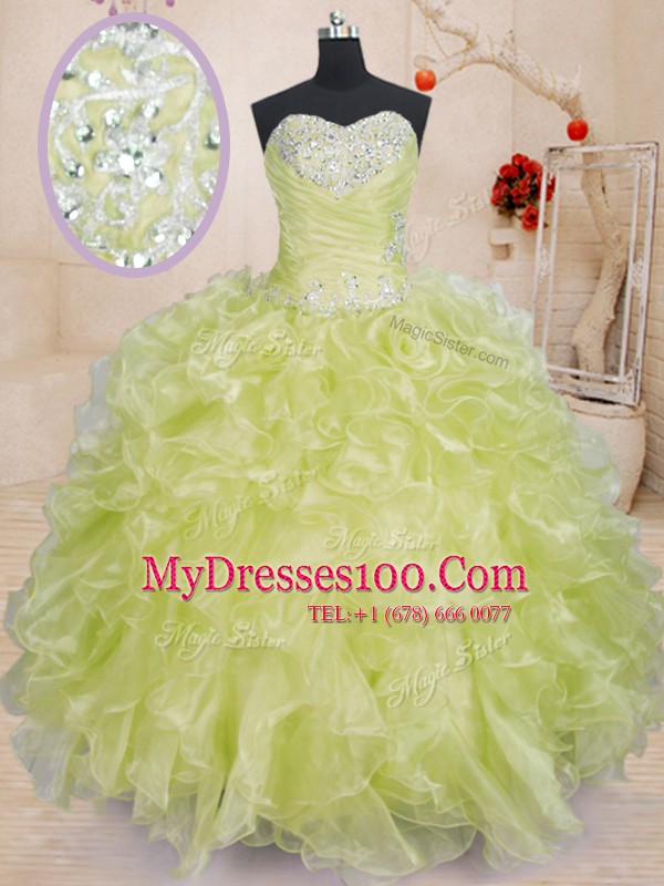 Smart Ball Gowns Ball Gown Prom Dress Yellow Green Sweetheart Organza Sleeveless Floor Length Lace Up