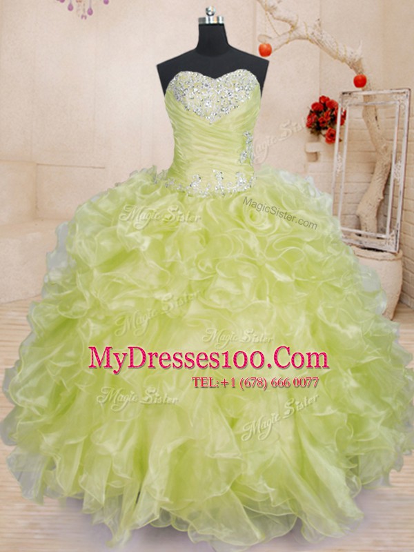 Smart Ball Gowns Ball Gown Prom Dress Yellow Green Sweetheart Organza Sleeveless Floor Length Lace Up