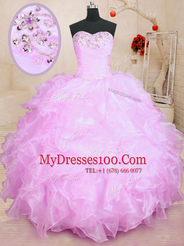 Fantastic Lilac Sleeveless Beading and Ruffles Floor Length Quinceanera Gowns