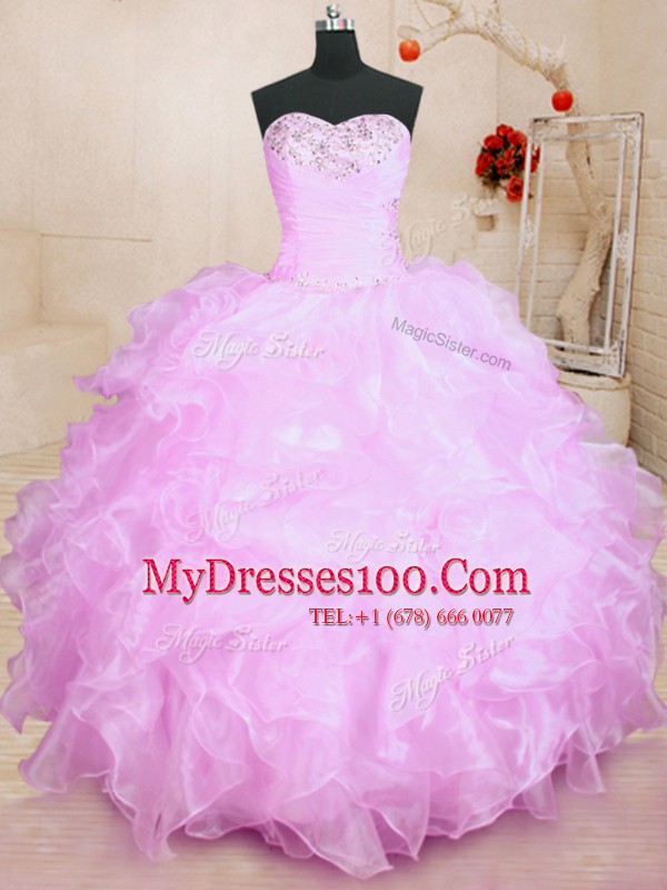 Fantastic Lilac Sleeveless Beading and Ruffles Floor Length Quinceanera Gowns