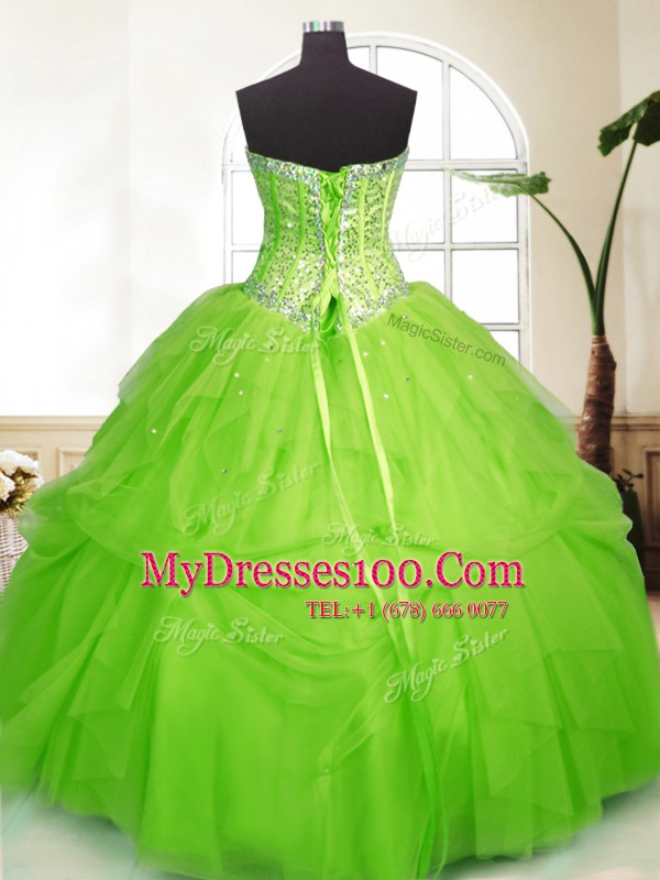Flare Tulle Lace Up Sweetheart Sleeveless Floor Length Sweet 16 Dresses Sequins and Pick Ups