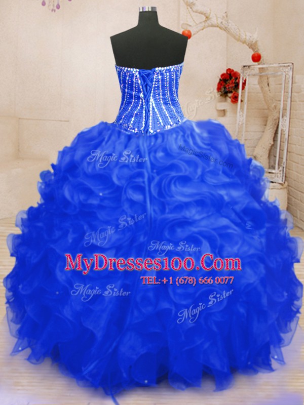 Sequins Sweetheart Sleeveless Lace Up Quinceanera Gown Royal Blue Organza