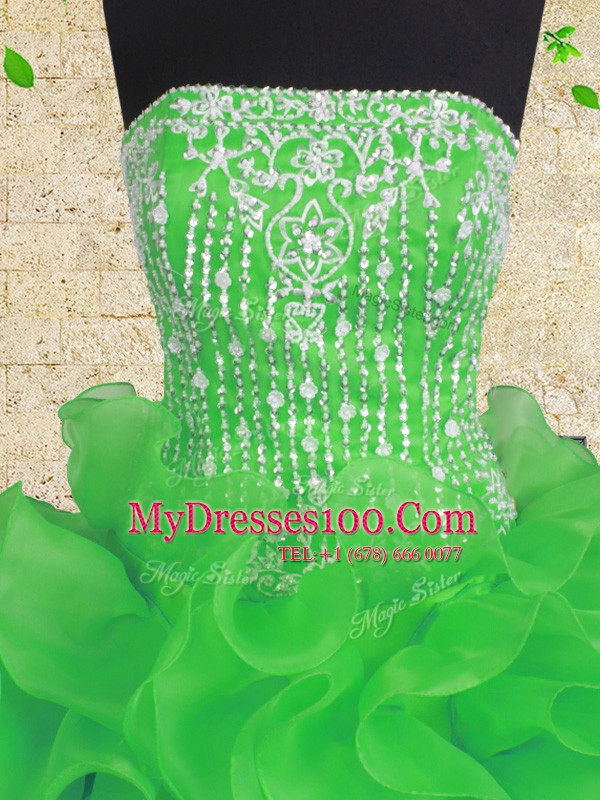 Decent Green Organza Lace Up Ball Gown Prom Dress Sleeveless Floor Length Beading and Ruffles