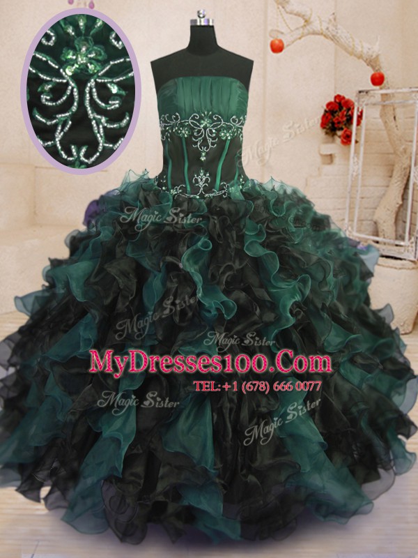 Exceptional Floor Length Multi-color Sweet 16 Dress Strapless Sleeveless Lace Up