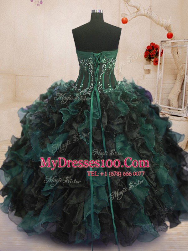 Exceptional Floor Length Multi-color Sweet 16 Dress Strapless Sleeveless Lace Up
