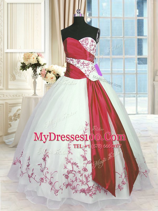 Fine Sleeveless Lace Up Floor Length Embroidery and Sashes ribbons 15th Birthday Dress