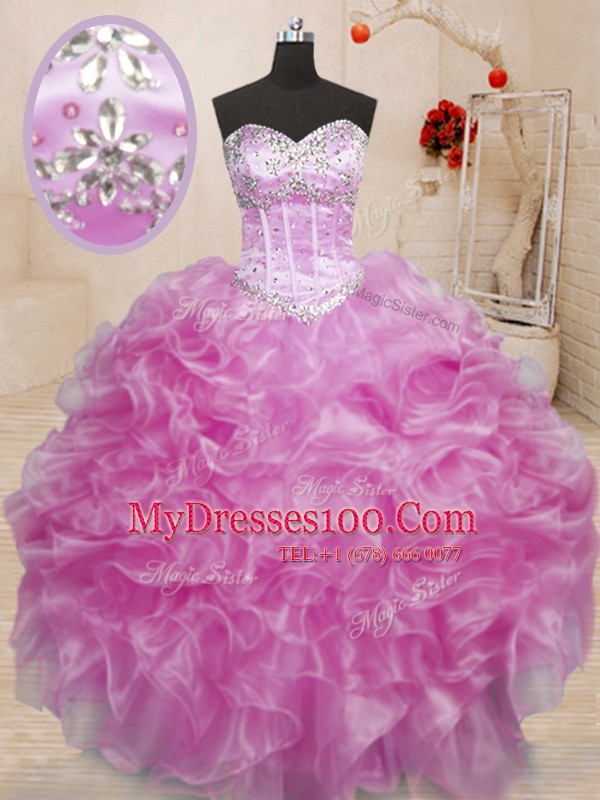 Sweet Beading and Ruffles Sweet 16 Quinceanera Dress Lilac Lace Up Sleeveless Floor Length