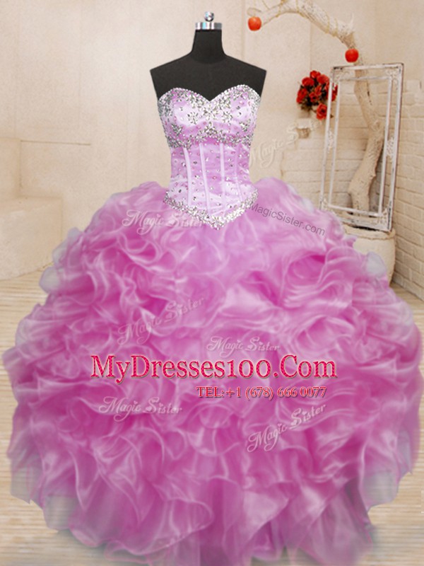 Sweet Beading and Ruffles Sweet 16 Quinceanera Dress Lilac Lace Up Sleeveless Floor Length