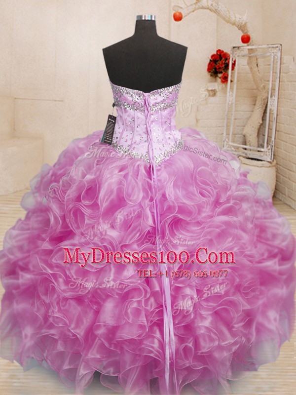 Sweet Beading and Ruffles Sweet 16 Quinceanera Dress Lilac Lace Up Sleeveless Floor Length