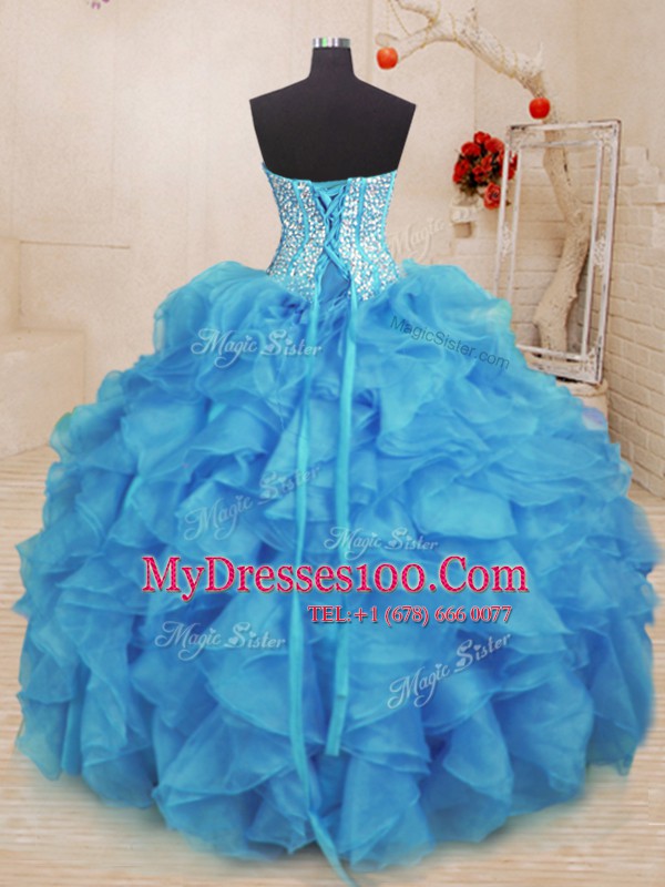 Fabulous Baby Blue Sleeveless Beading and Ruffles Floor Length 15 Quinceanera Dress