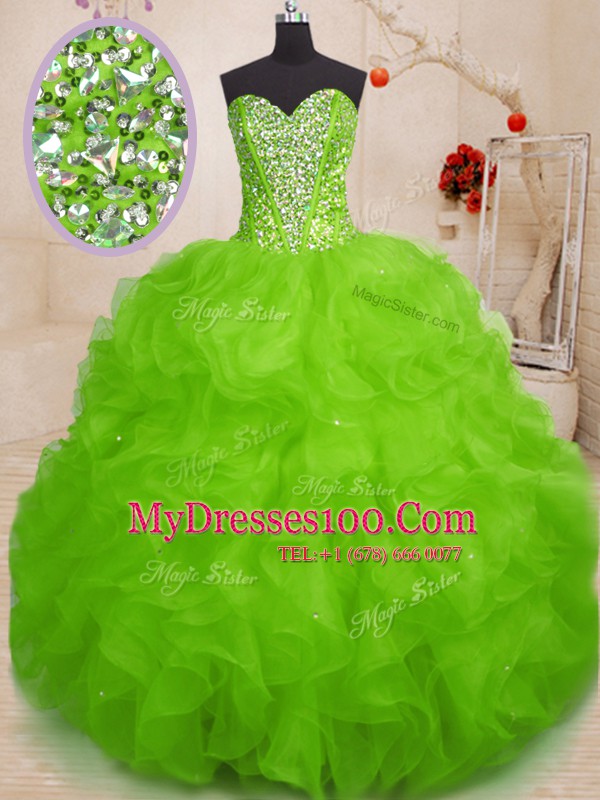 Unique Sleeveless Beading and Ruffles Lace Up Sweet 16 Quinceanera Dress