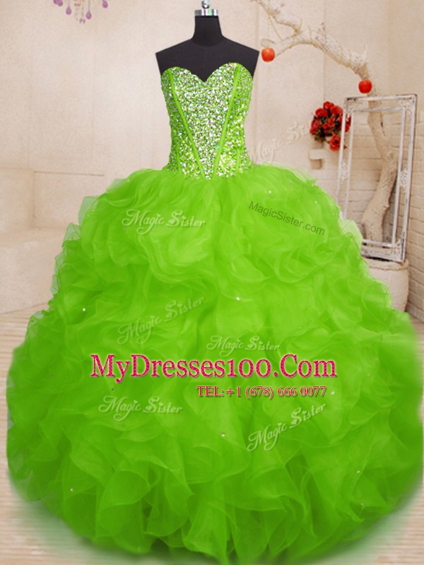 Unique Sleeveless Beading and Ruffles Lace Up Sweet 16 Quinceanera Dress