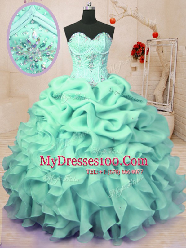 Best Apple Green 15th Birthday Dress Military Ball and Sweet 16 and Quinceanera and For with Beading and Ruffles and Pick Ups Sweetheart Sleeveless Lace Up