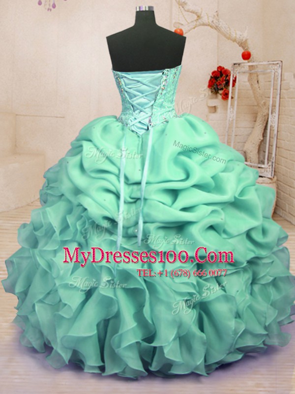 Best Apple Green 15th Birthday Dress Military Ball and Sweet 16 and Quinceanera and For with Beading and Ruffles and Pick Ups Sweetheart Sleeveless Lace Up