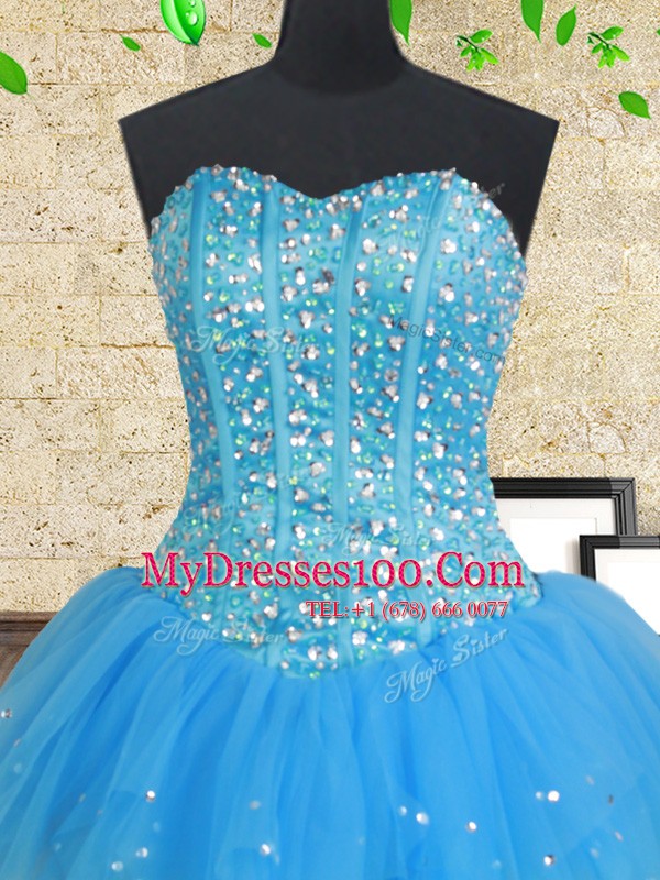 Cheap Sweetheart Sleeveless Tulle Sweet 16 Dresses Beading and Ruffles and Ruffled Layers Lace Up