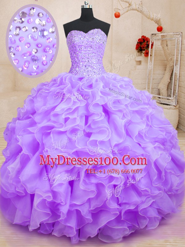 Elegant Ball Gowns Sweet 16 Quinceanera Dress Lavender Sweetheart Organza Sleeveless Floor Length Lace Up